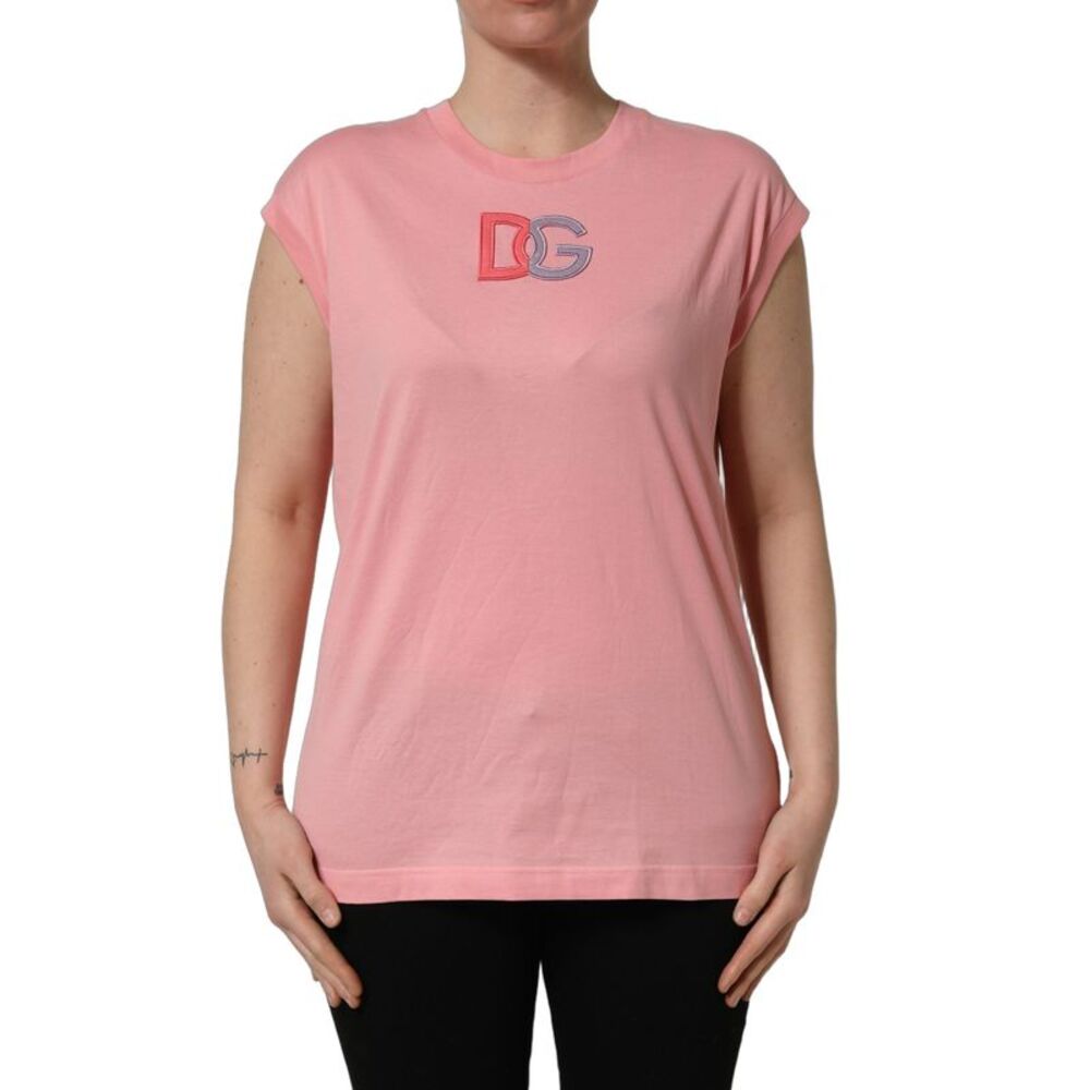 Dolce & Gabbana Pink Cotton DG Logo Round Neck Tank Women's T-shirt